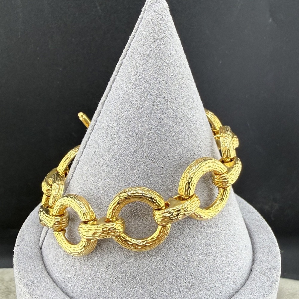 Vintage‎ Link Bracelet Gold Tone Chain Round Singed KM 6.5"